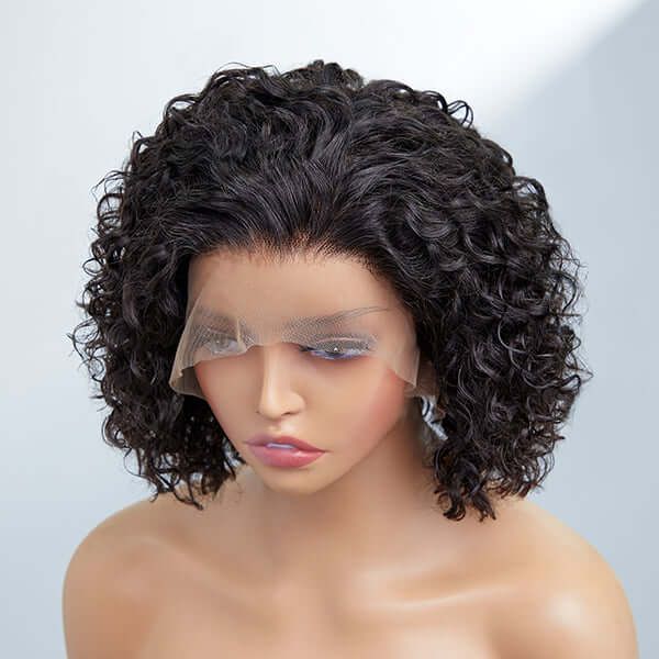 Short Cut Curly Human Hair Glueless Compact 13X4 Frontal Lace Wig