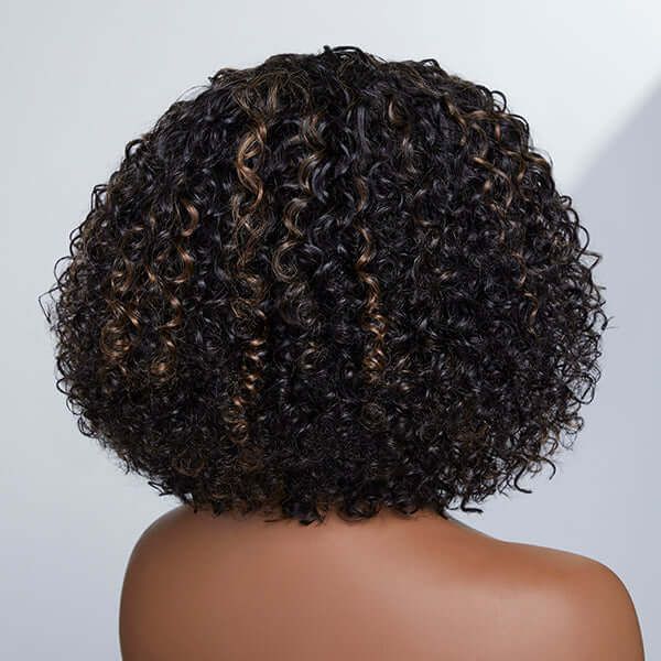 Highlights Deep Curly Wig With Bangs 13x4 Lace Front Wigs 180% Density Human Hair