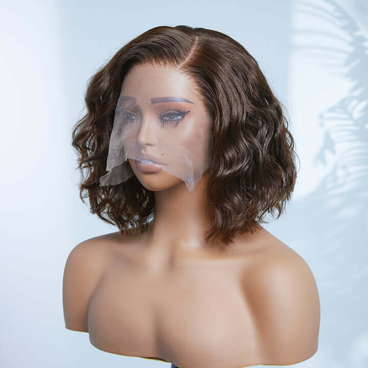 Chestnut Brown Color 13x4 Lace Frontal Big Water Wave Wig
