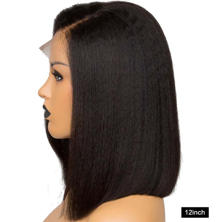 13x4 Kinky Straight Lace Frontal Bob Wigs Yaki Human Hair Wigs