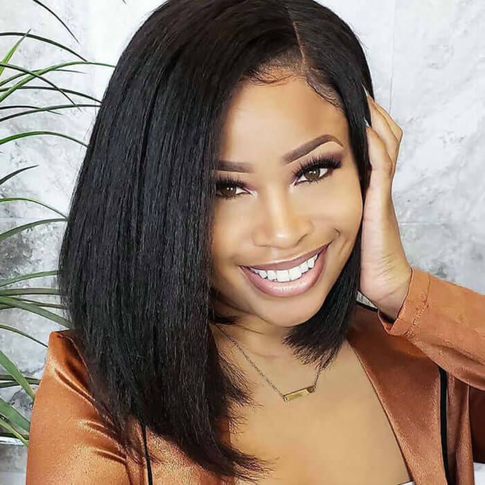 13x4 Kinky Straight Lace Frontal Bob Wigs Yaki Human Hair Wigs