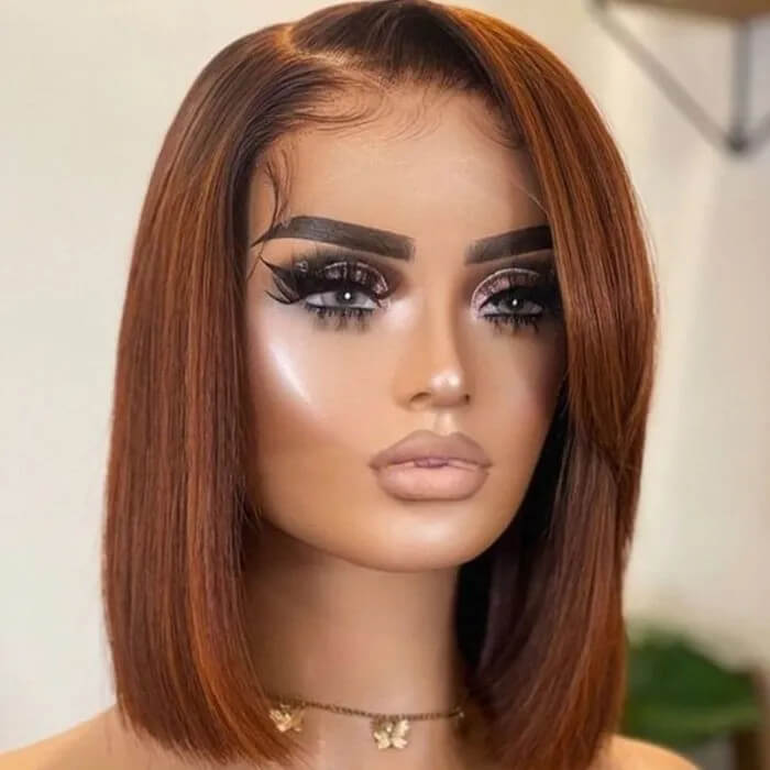 Dark Copper Red 13x4 Lace Straight Bob Wig Human Hair