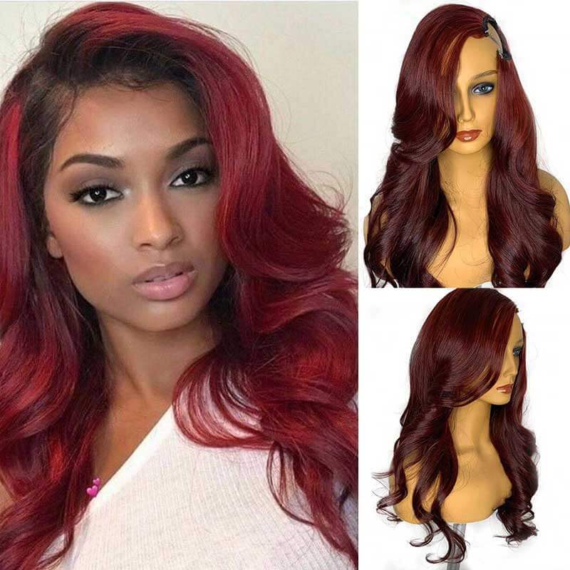 Body Wave Virgin Hair U-Part Wig 150% Density 99J# Color Human Hair Wig
