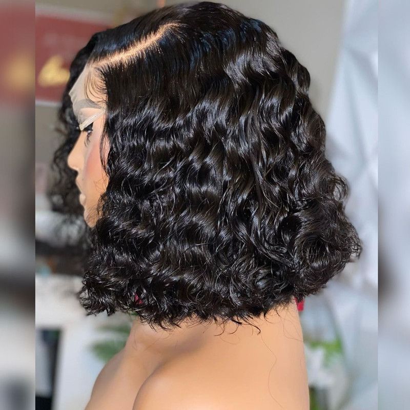 Water Wave Bob Wig Glueless Lace Front Wig Human Hair