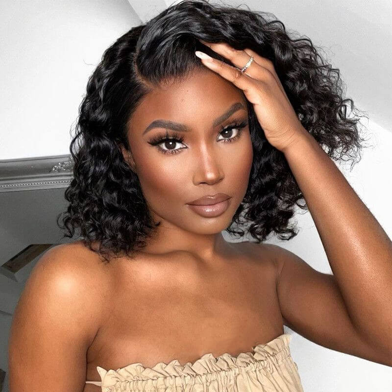 Water Wave Bob Wig Glueless Lace Front Wig Human Hair