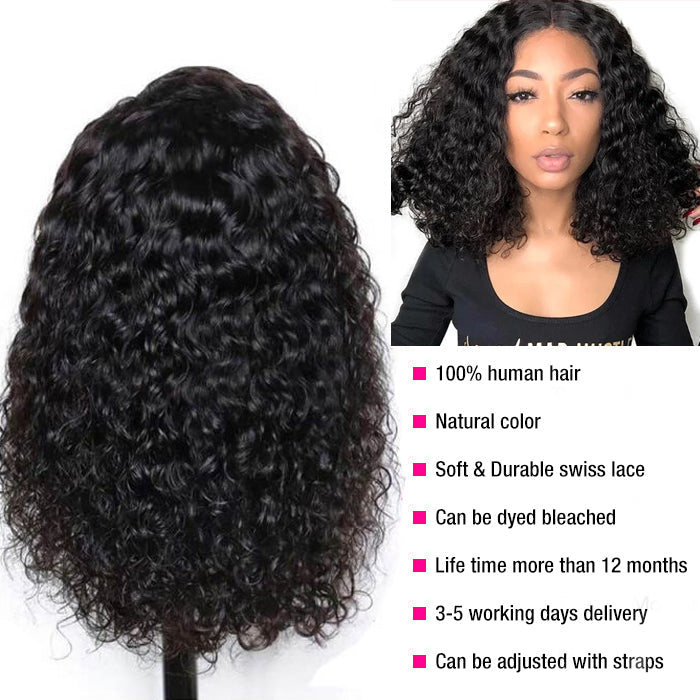 Water Wave Short Bob 13x4 Lace Front Wigs 100% Human Hair Pre Plucked Glueless Lace Front Wigs