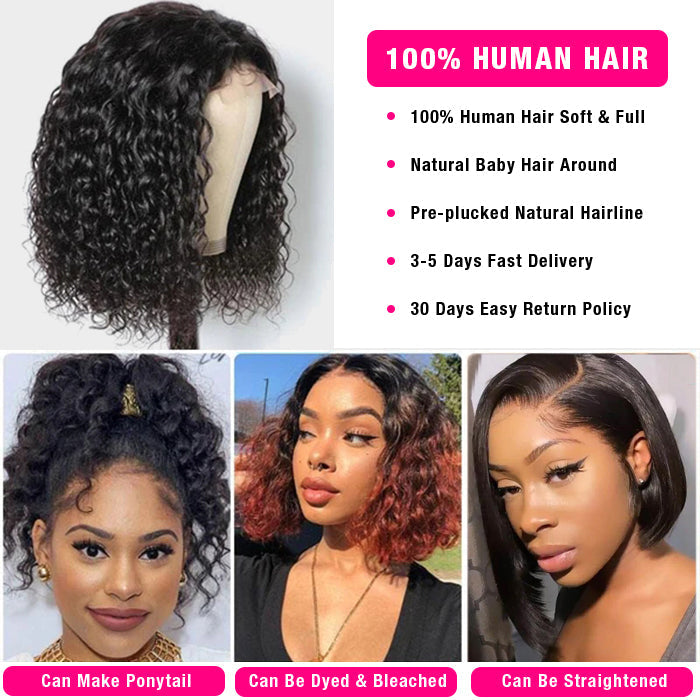 Water Wave Bob Wig Human Hair Pre Plucked Glueless Lace Front Wig 100% Virgin Human Hair Wigs