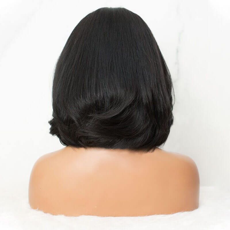 Mid Length Hair Layered Bob Human Hair Lace Front Wig 180% Density