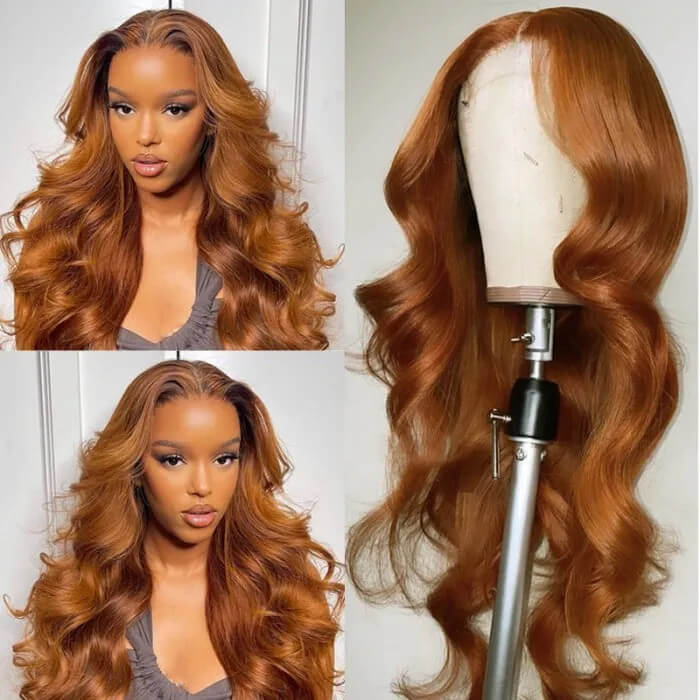 Fluffy Copper Brown Loose Wave Lace Front Human Hair Wigs 150% Density