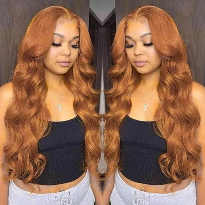 Fluffy Copper Brown Loose Wave Lace Front Human Hair Wigs 150% Density