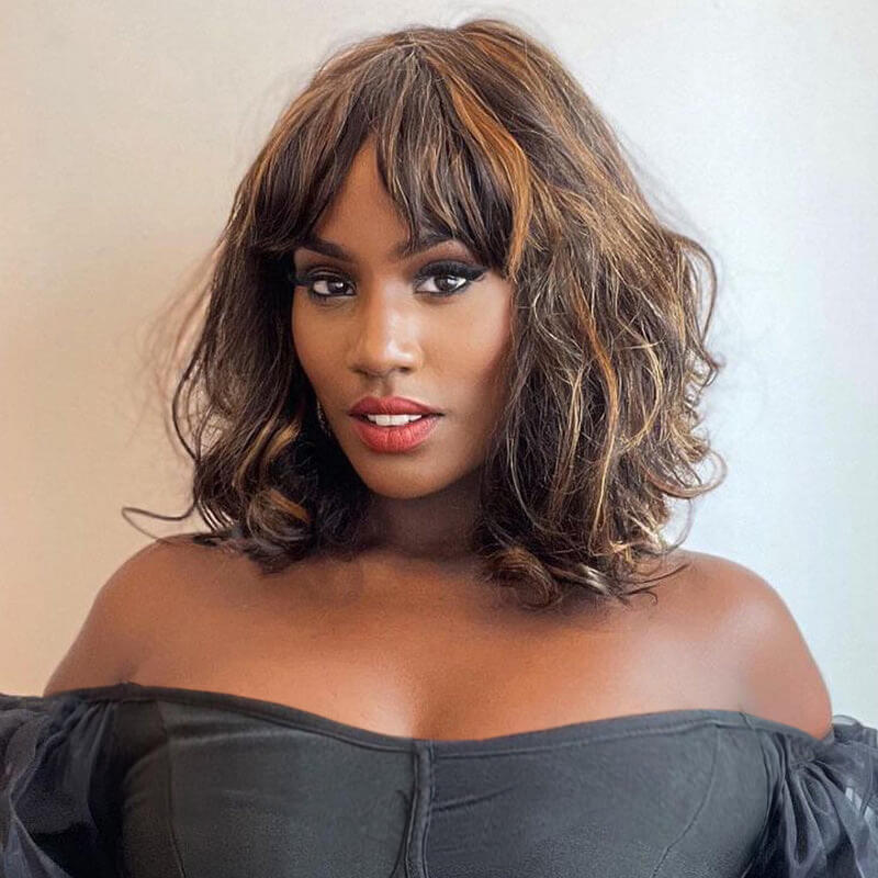 Highlights Wig Super Double Drawn Jenny Curl Bang Wig Human Hair