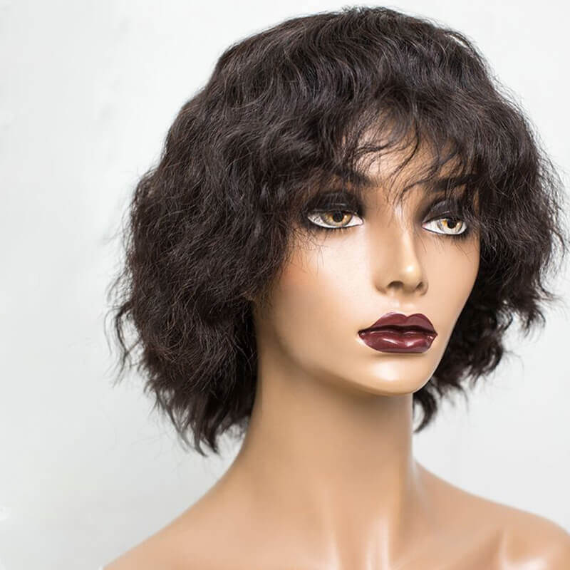 Wolf Cut Black Short Curly Lace Front Wig Human Hair