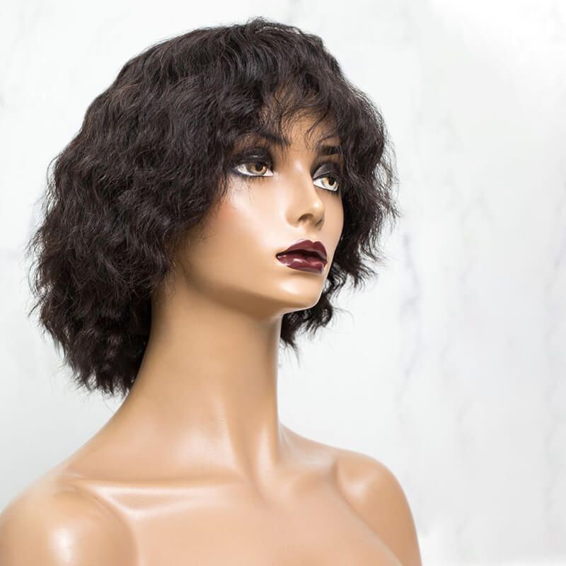 Wolf Cut Black Short Curly Lace Front Wig Human Hair