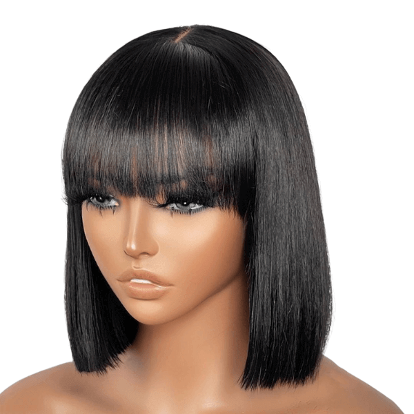Straight Bob With Bangs Minimalist 13x4 Lace Front Wig 180% Density Human Hair