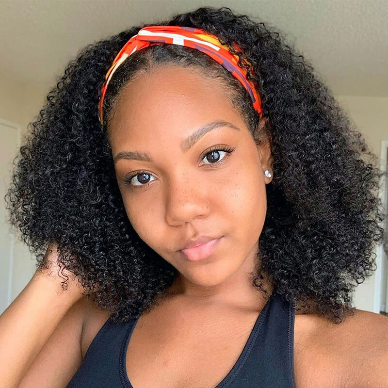 African Kinky Curly Human Hair 150% Density Headband Half Wigs