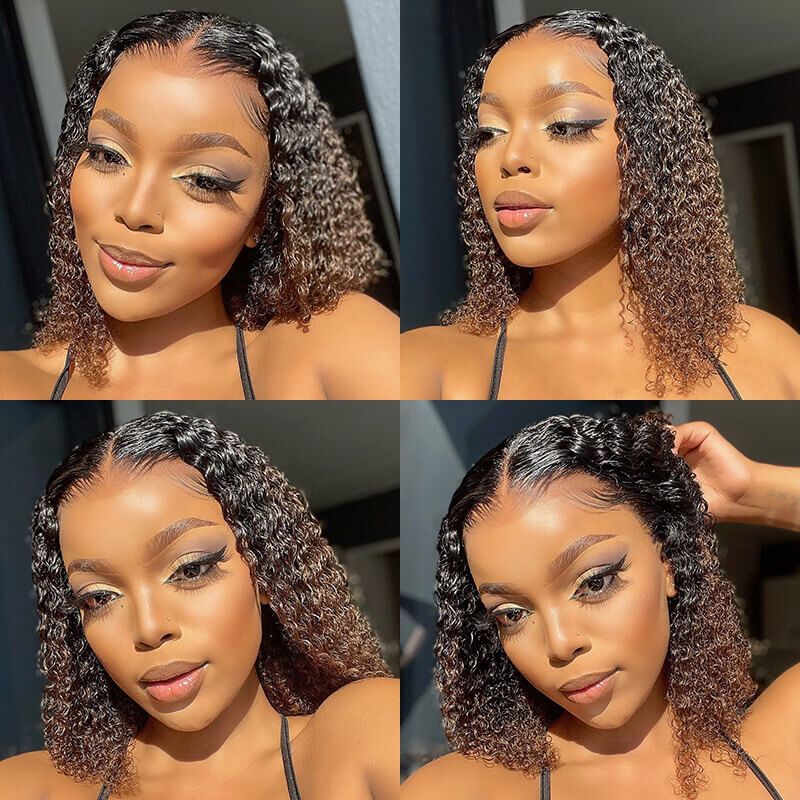 Bob Ombre Brown Kinky Curly Human Hair Lace Wig