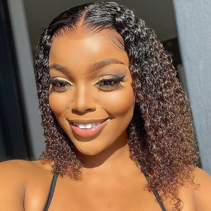 Bob Ombre Brown Kinky Curly Human Hair Lace Wig