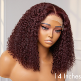 Dark Burgundy Kinky Curly 5x5 Closure Lace Glueless Mid Part Long Wig 100% Human Hair