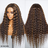 Boho-Chic | Chestnut Brown Highlights Bohemian Curly 5x5 Closure Lace Glueless Mid Part Long Curly Wig