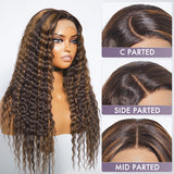 Boho-Chic | Chestnut Brown Highlights Bohemian Curly 5x5 Closure Lace Glueless Mid Part Long Curly Wig