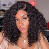 Natural Black Deep Wave Minimalist HD Lace C Part Long Wig 100% Human Hair