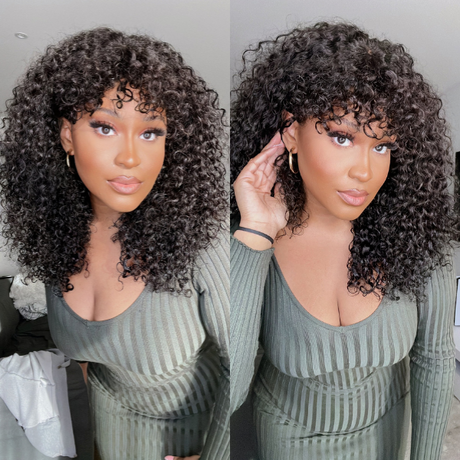 Bouncy Shaggy Curly Minimalist HD Lace Long Wig with Bangs 100% Human Hair