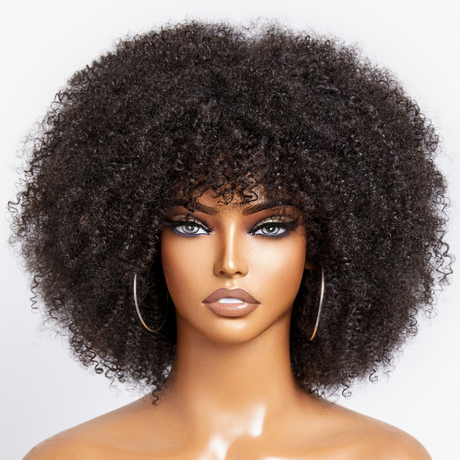 Newbie Only | Throw On & Go Jerry Curly No Lace Glueless Short Wig with Bangs 100% Human Hair