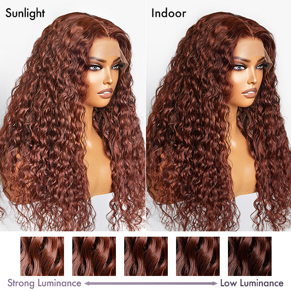 Newbie Only | Casual Reddish Brown Curly 5x5 Closure Lace Glueless Mid Part Long Curly Wig 100% Human Hair