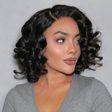 Natural Black Elegant Loose Wave 4x4 Closure Lace Glueless C Part Short Wig 100% Human Hair