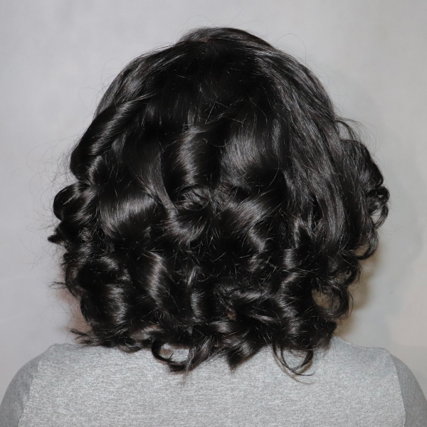 Natural Black Elegant Loose Wave 4x4 Closure Lace Glueless C Part Short Wig 100% Human Hair