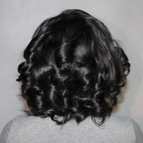 Natural Black Elegant Loose Wave 4x4 Closure Lace Glueless C Part Short Wig 100% Human Hair