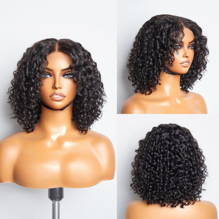 Face-Framing Layered Cut Bouncy Water Wave Glueless 4x4 Closure Lace Wig With Bangs