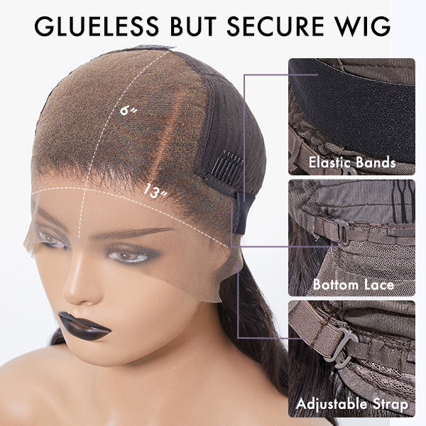 Glueless 13x6 Frontal Lace Natural Black Body Wave Side Part Long Wig 100% Human Hair