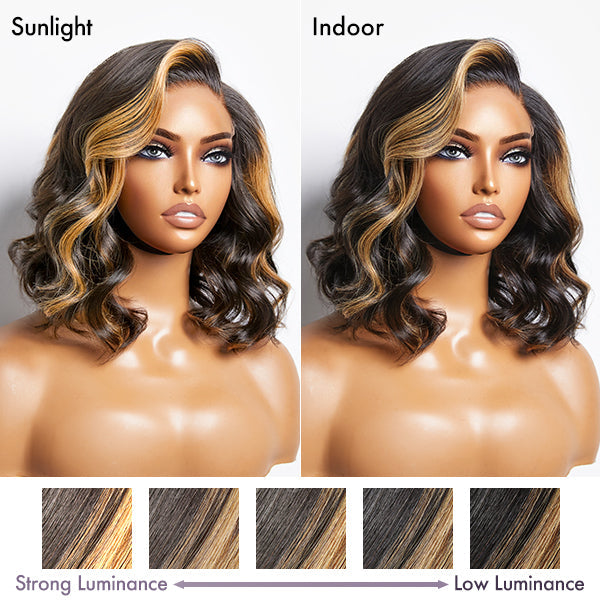 Blonde Mix Loose Wave 5x5 Closure HD Lace Glueless Side Part Short Wig 100% Human Hair