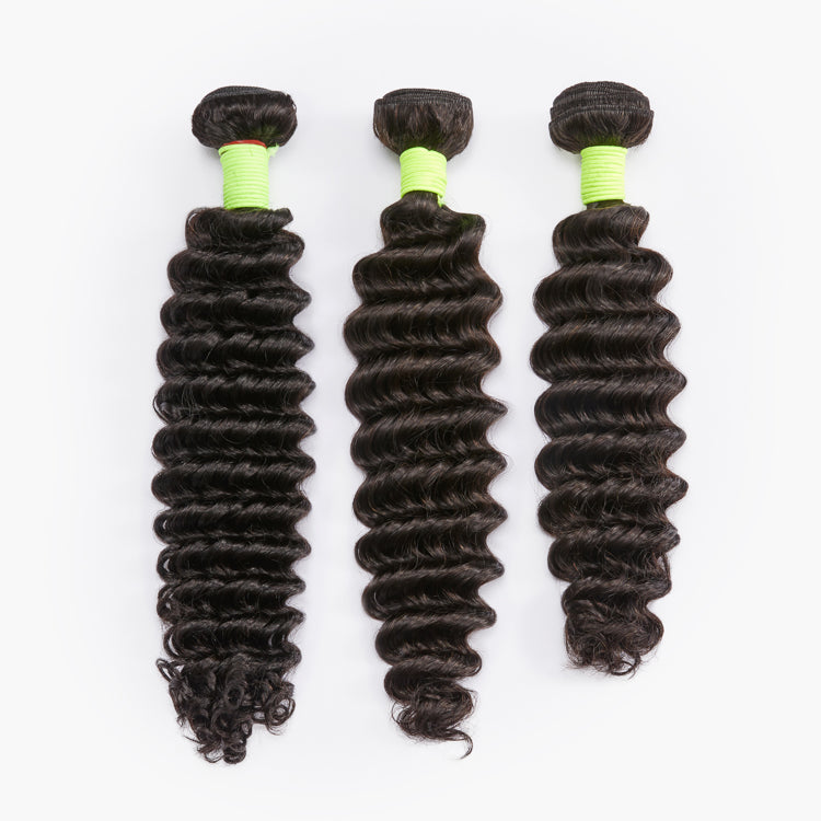 Deep Wave 13x4 Lace Frontal with 3 Curly Bundles Proportioned Length Set 100% Human Hair