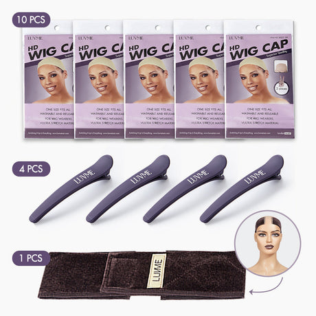 Glueless Installation Kit | HD Wig Cap (10pcs) + 1pc Velvet Band + Hair Clips (4pcs / 1 Set)