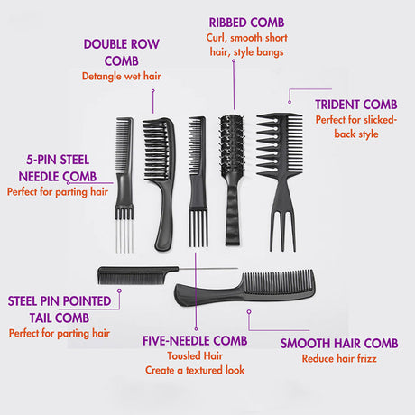 7pcs / 1 Set Antistatic Heat Resistant Hair Comb Set for All Hair Types & Styles