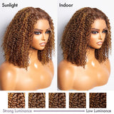 Mix Color Brown Curly Bob Wig Glueless 13x4 Lace Front Short Wig 100% Human Hair