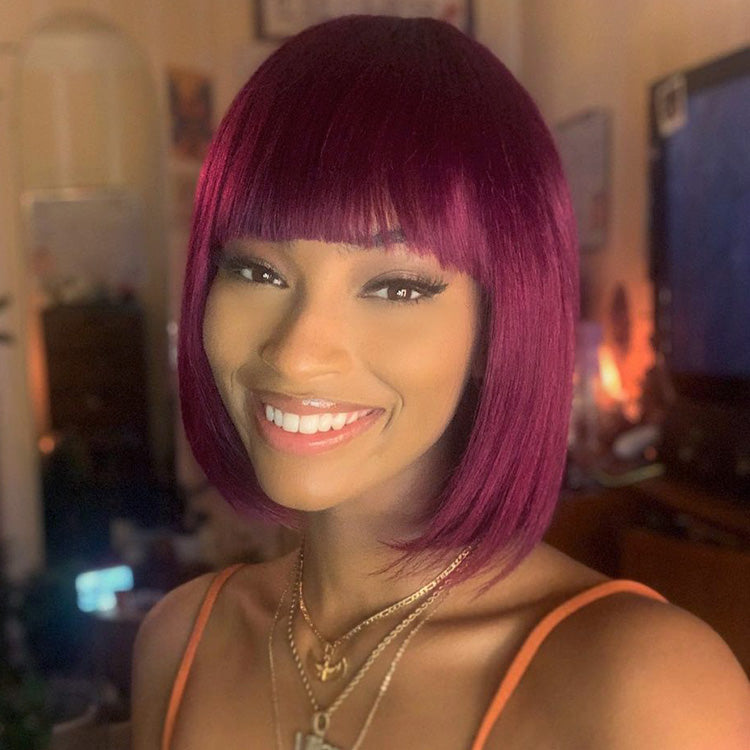 Burgundy 99J Ready To Go Glueless Bob Wigs Beginner Friendly