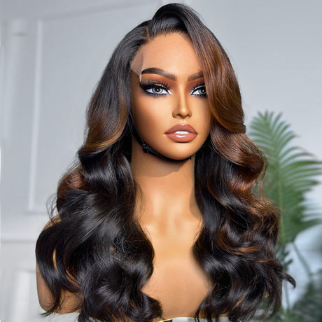 180% Density | Trendy Brown with Black Peekaboo Loose Wave Glueless 5x5 Closure Lace Wig