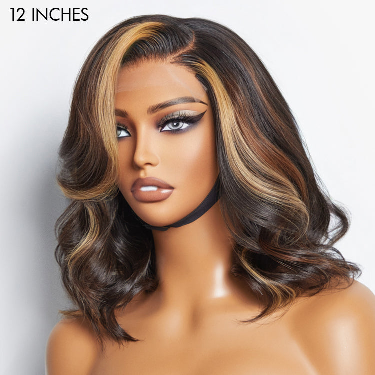 Brown Blonde Combo Highlight Loose Wave Glueless 5x5 Closure HD Lace Bob Wig