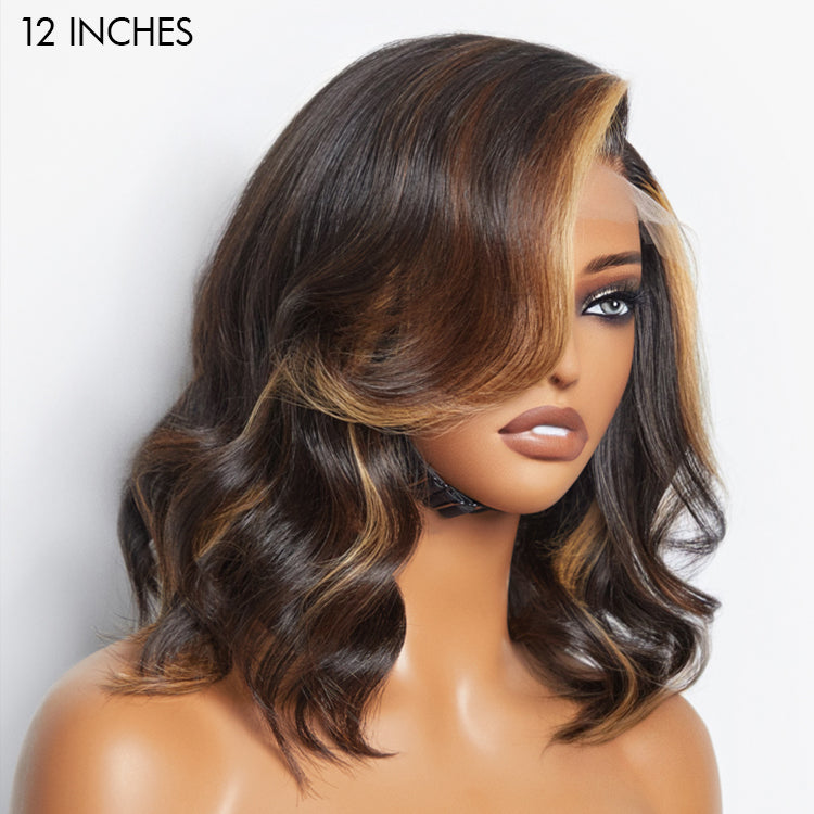 Brown Blonde Combo Highlight Loose Wave Glueless 5x5 Closure HD Lace Bob Wig