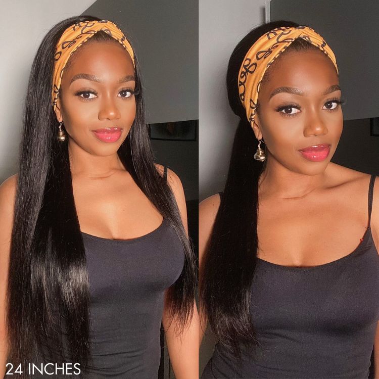 Put On & Go Silky Straight Headband Wig Beginner Friendly 100% Human Hair (Get Free Trendy Headbands)