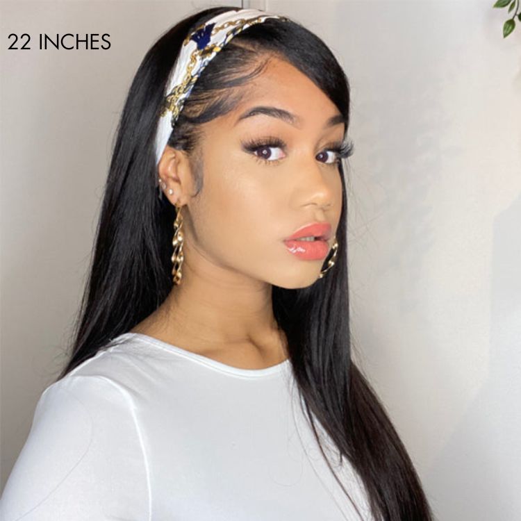 Put On & Go Silky Straight Headband Wig Beginner Friendly 100% Human Hair (Get Free Trendy Headbands)