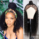 Natural Black Jerry Curly No Lace Glueless Free Part Long Headband Wig 100% Human Hair (Get Free Trendy Headbands)