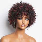 Dark Red / Blonde Highlights / Natural Black Afro Curls Glueless Ready to Go Wig Beginner Friendly