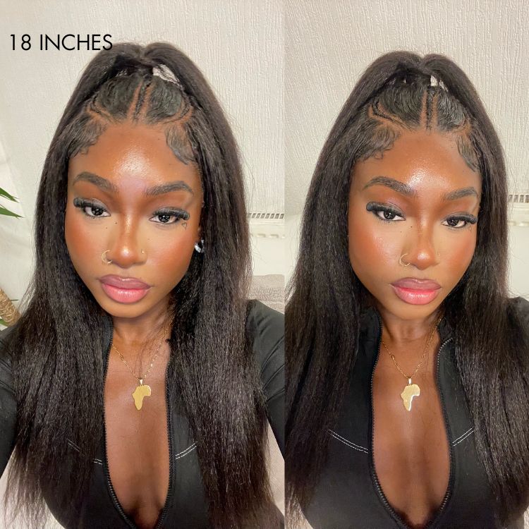 Special Deal | 4C Edges | Natural Black Kinky Edges Kinky Straight 5x5 Closure Glueless Long Wig