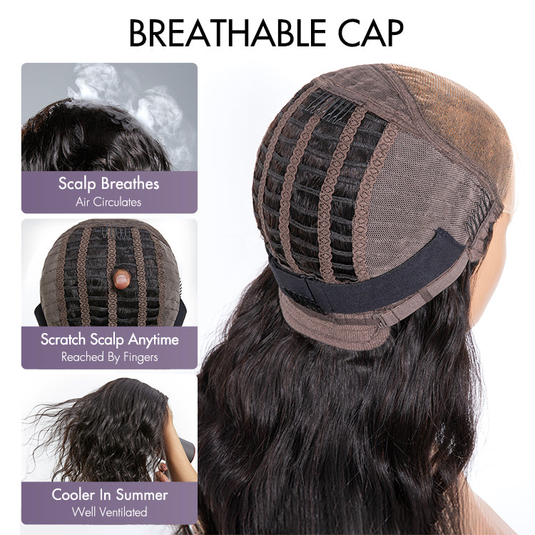 Breathable Cap Brown Highlight Loose Wave Glueless 5x5 Closure HD Lace Wig with Curtain Bangs