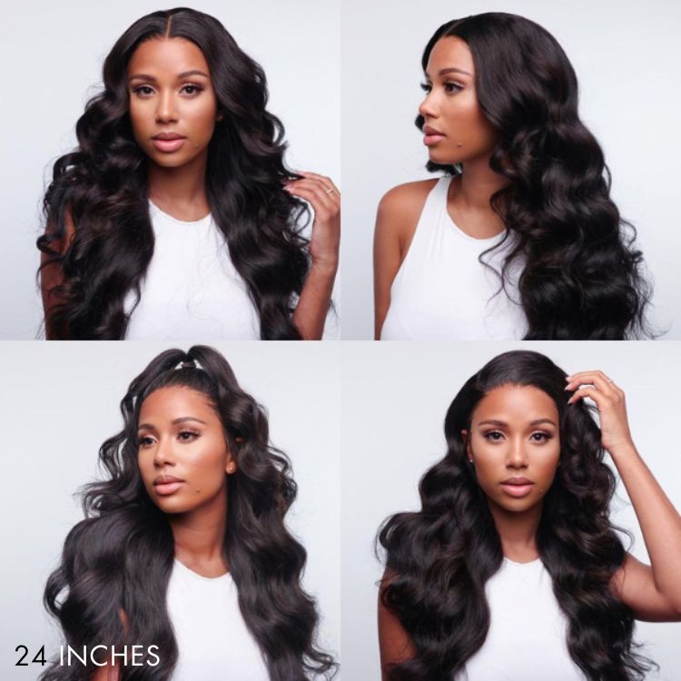 Glueless 13x6 Frontal Lace Natural Black Body Wave Side Part Long Wig 100% Human Hair