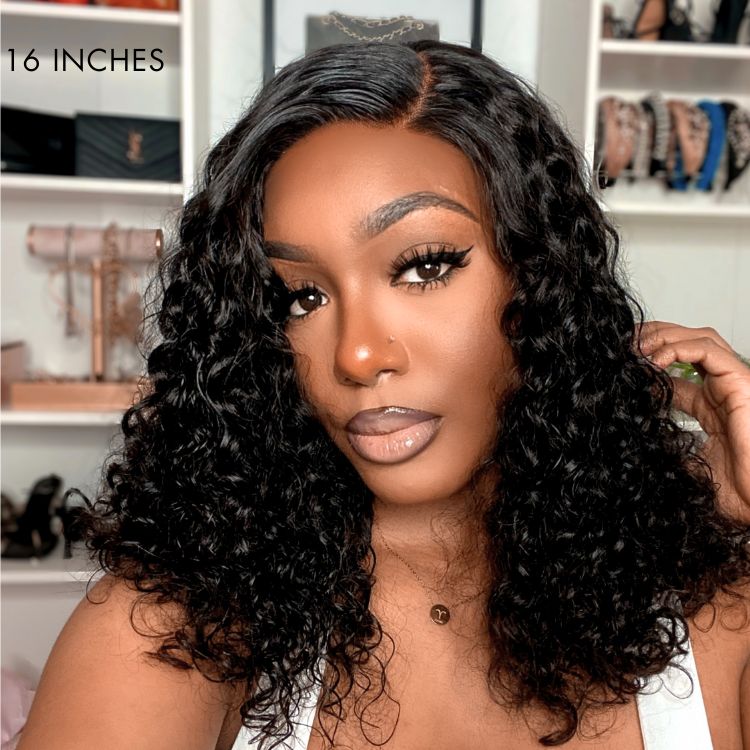 Shoulder-length Pre-plucked  Glueless Bouncy Curls Minimalist Undetectable HD Lace Long Wig 100% Human Hair